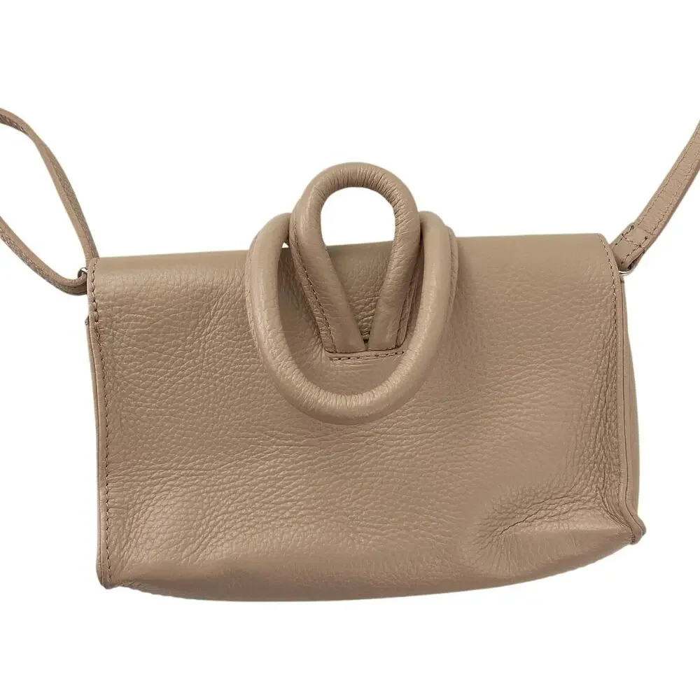 Borse in Pelle Beige Nude Leather Crossbody Knot Loop Clutch Purse Handbag OS